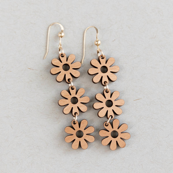 THE DAISY DREAM DANGLE in Cherry Wood+ 14k Gold Lightweight Statement Earrings THE DAISY DREAM DANGLE in Cherry Wood+ 14k Gold Lightweight Statement Earrings