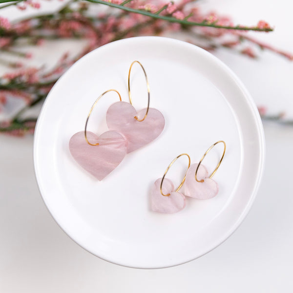 THE HEART HOOP in Pink Pearl Shimmer/ Lightweight Acrylic Statement Hoop Earrings THE HEART HOOP in Pink Pearl Shimmer/ Lightweight Acrylic Statement Hoop Earrings