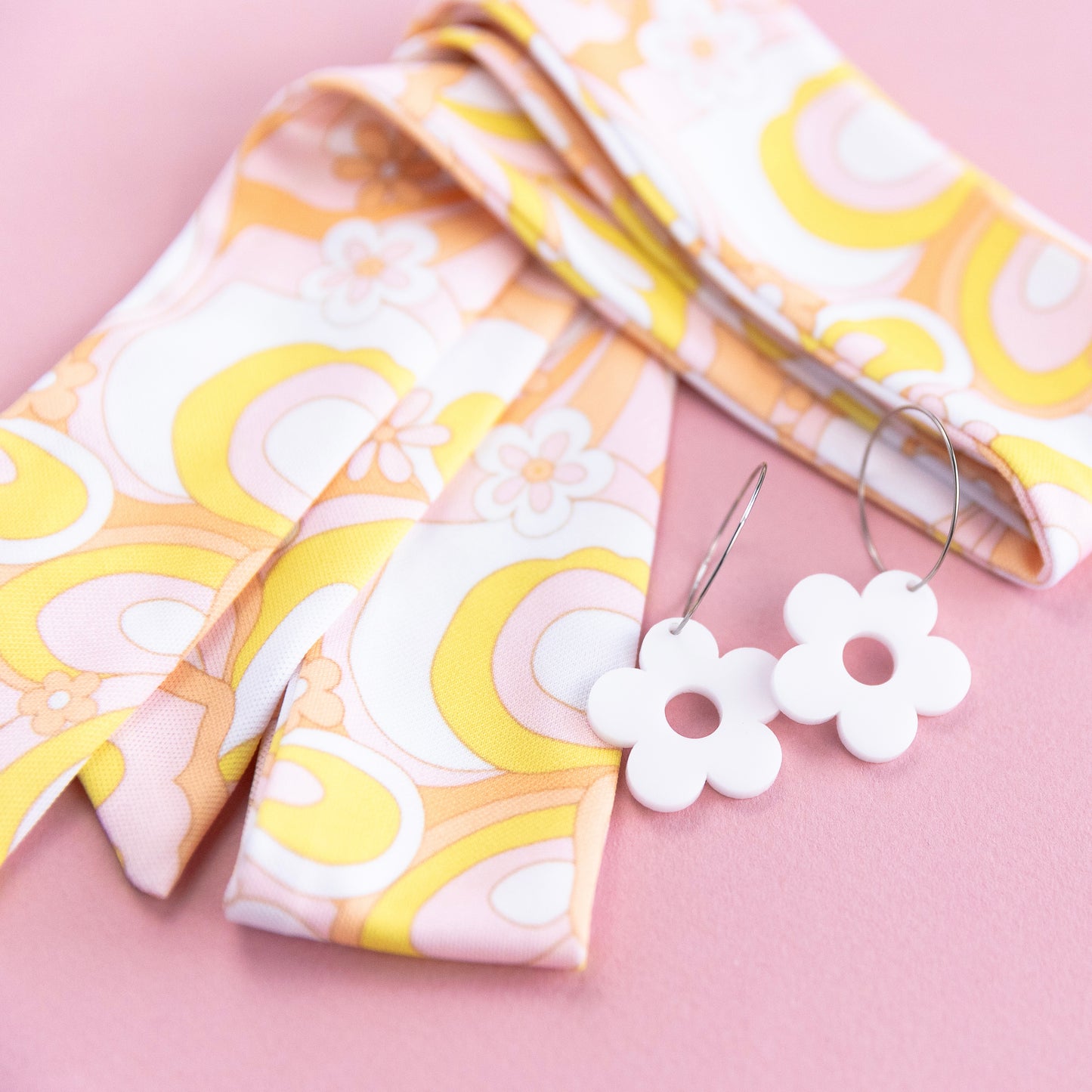 THE BEST EARRINGS/HEADBAND in Daisy Paisley + White Daisy Hoops/ Statement Accessories