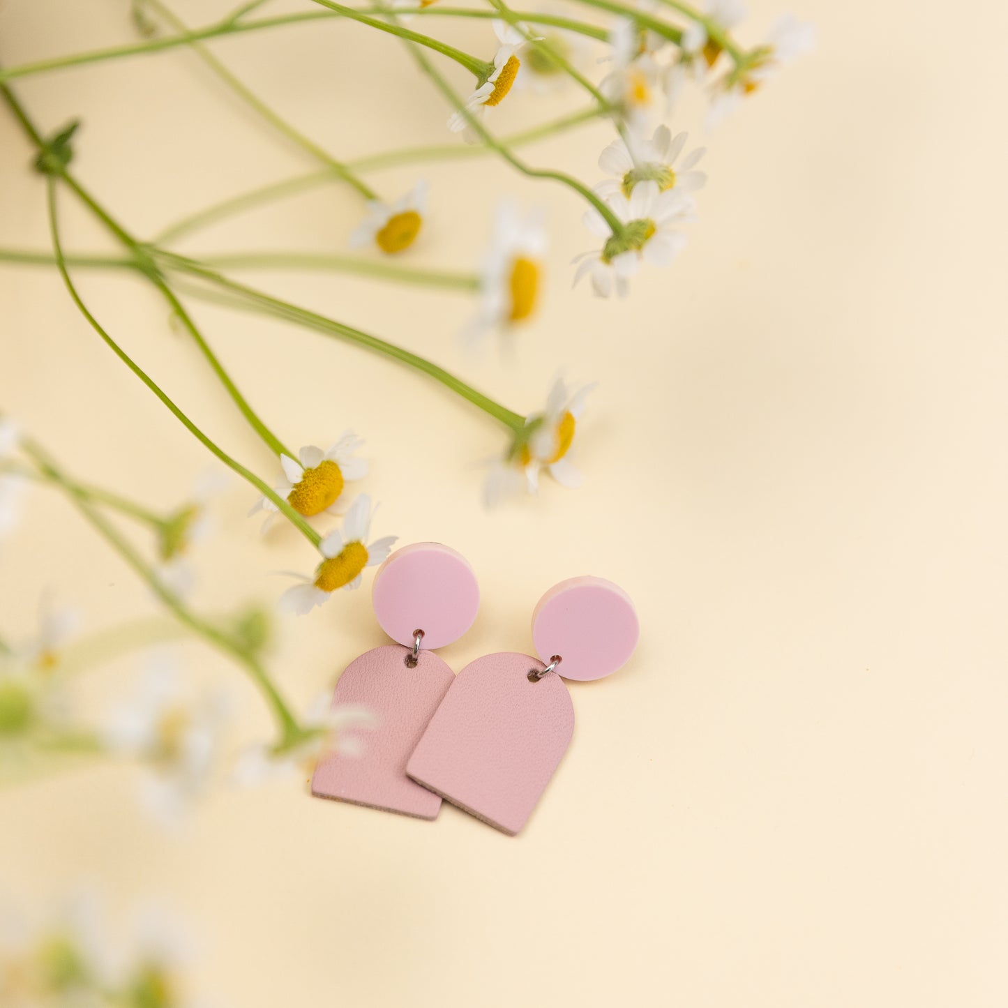THE ARCH DANGLE in Pink/ Lightweight Leather Statement Earrings