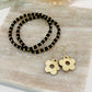 Leather Gold Daisy Hoop Earrings