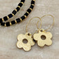 Leather Gold Daisy Hoop Earrings