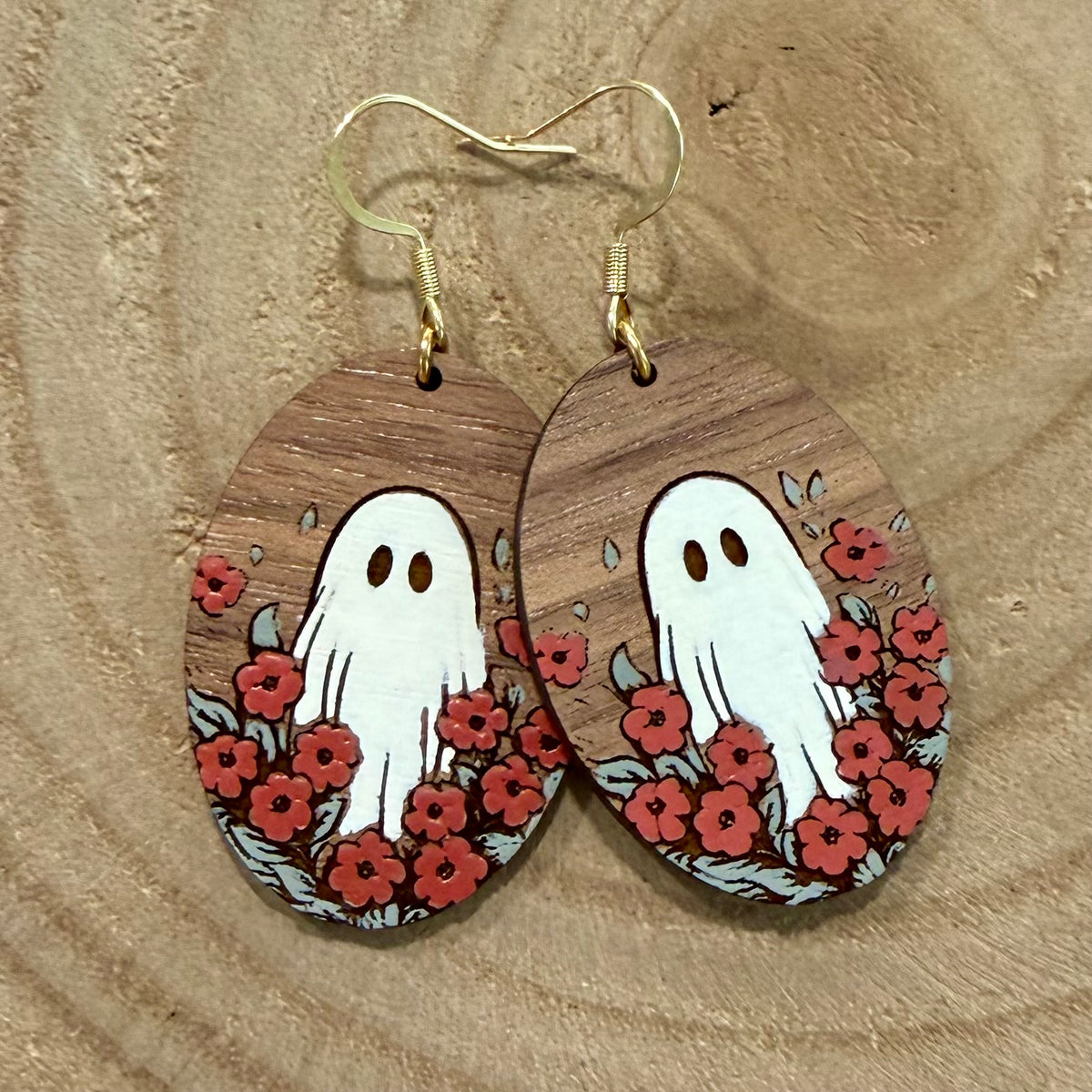 Boo in Bloom Hand-Painted Ghost Earrings