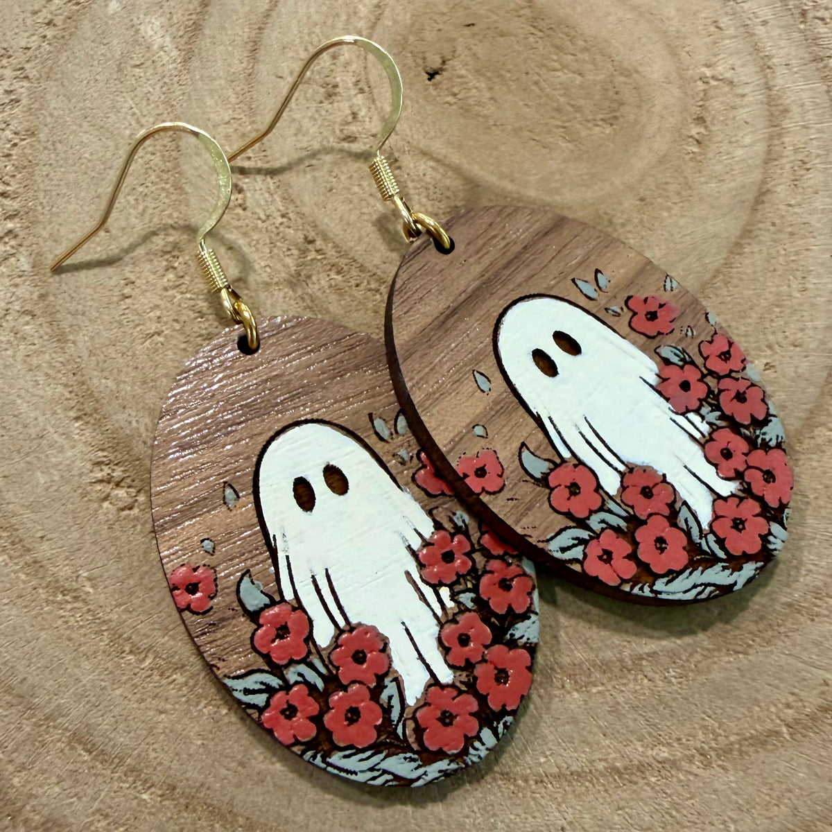 Boo in Bloom Hand-Painted Ghost Earrings