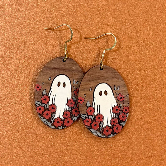 Boo in Bloom Hand-Painted Ghost Earrings
