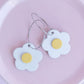 Retro Leather Daisy Hoops in White Lightweight Statement Earrings