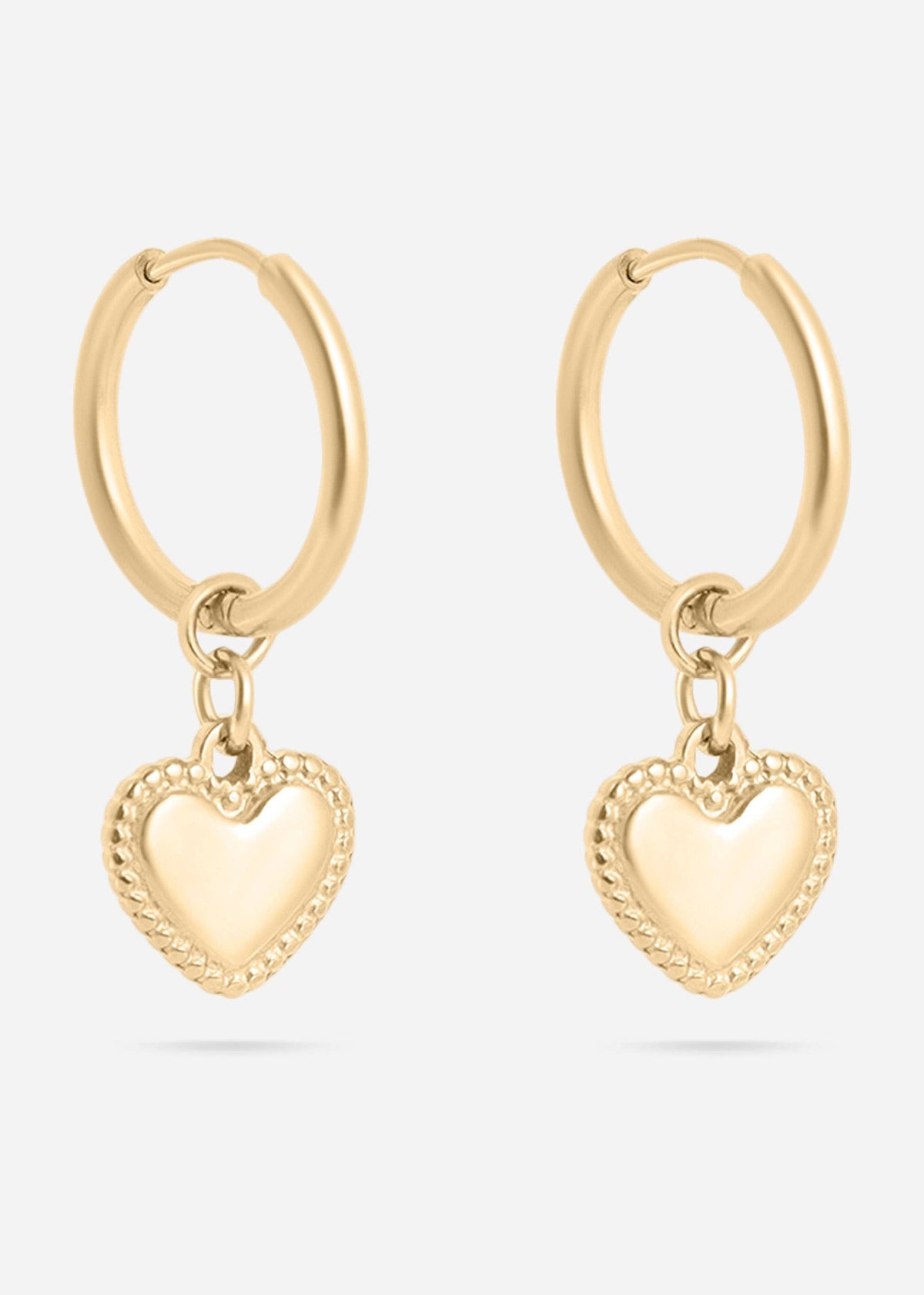 Waterproof PVD 18k Gold Surgical Steel Heart Pendant Hoop Earrings: Gold, 15mm