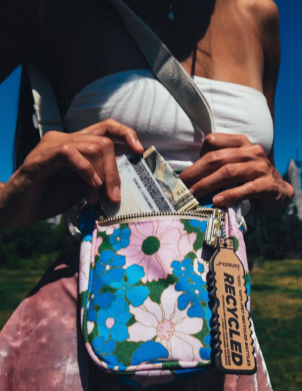 Pink Blue Floral Small Crossbody Bag Brick