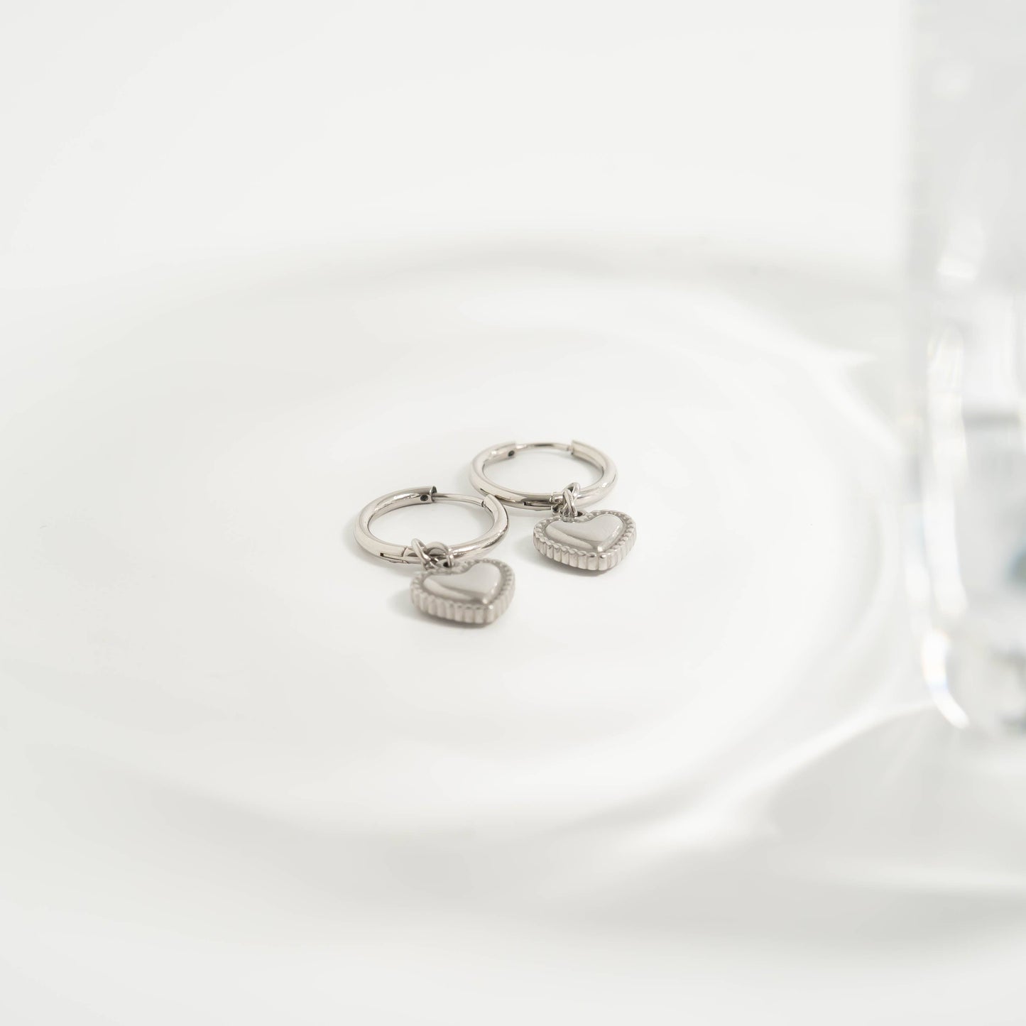 Waterproof Silver Heart Huggie Hoops