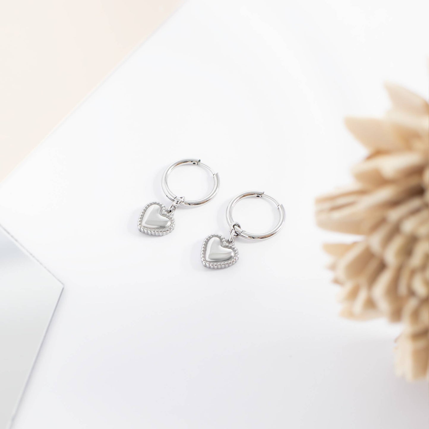 Waterproof Silver Heart Huggie Hoops