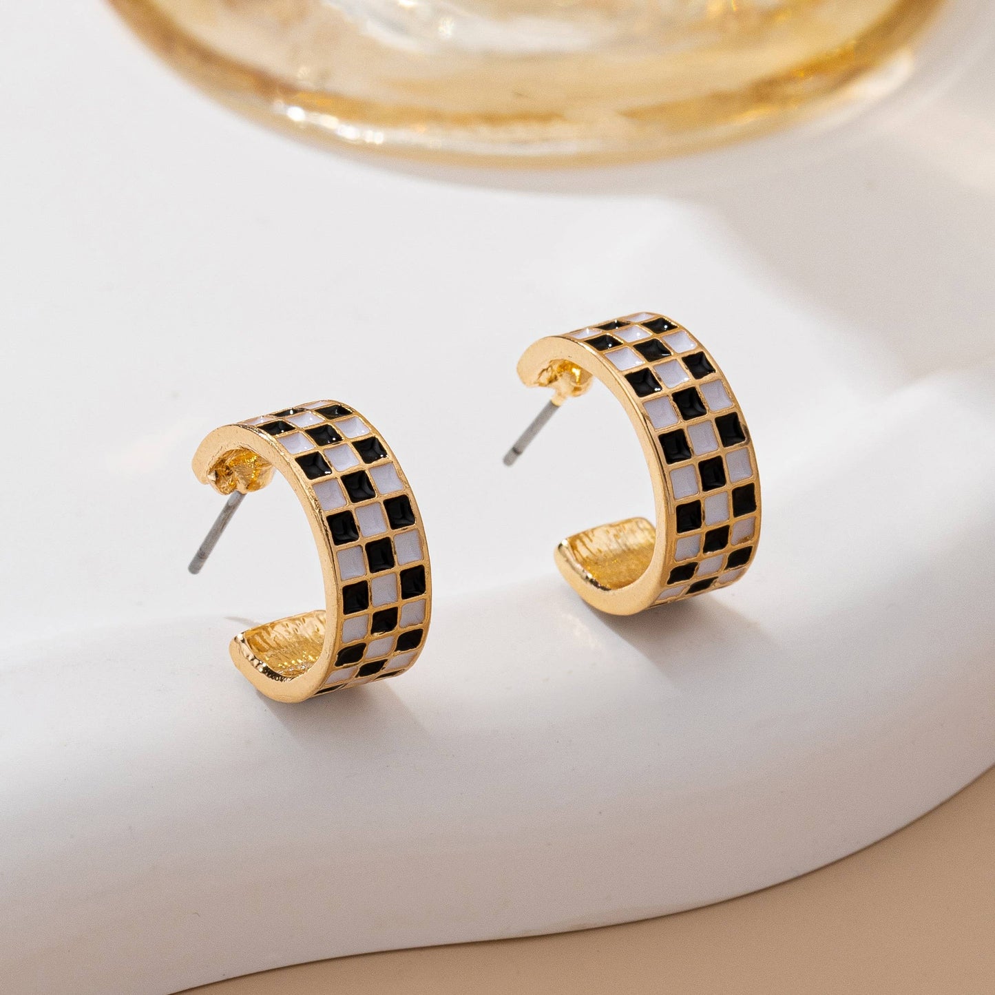 Black & White Checkered Epoxy Hoops