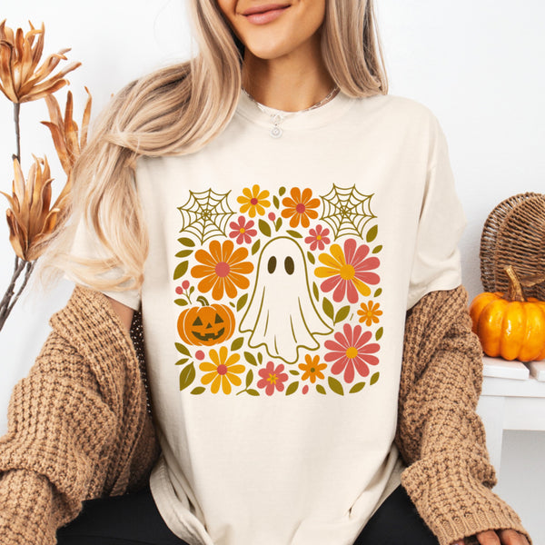 Retro Floral Cream Ghost Comfort Colors Tee