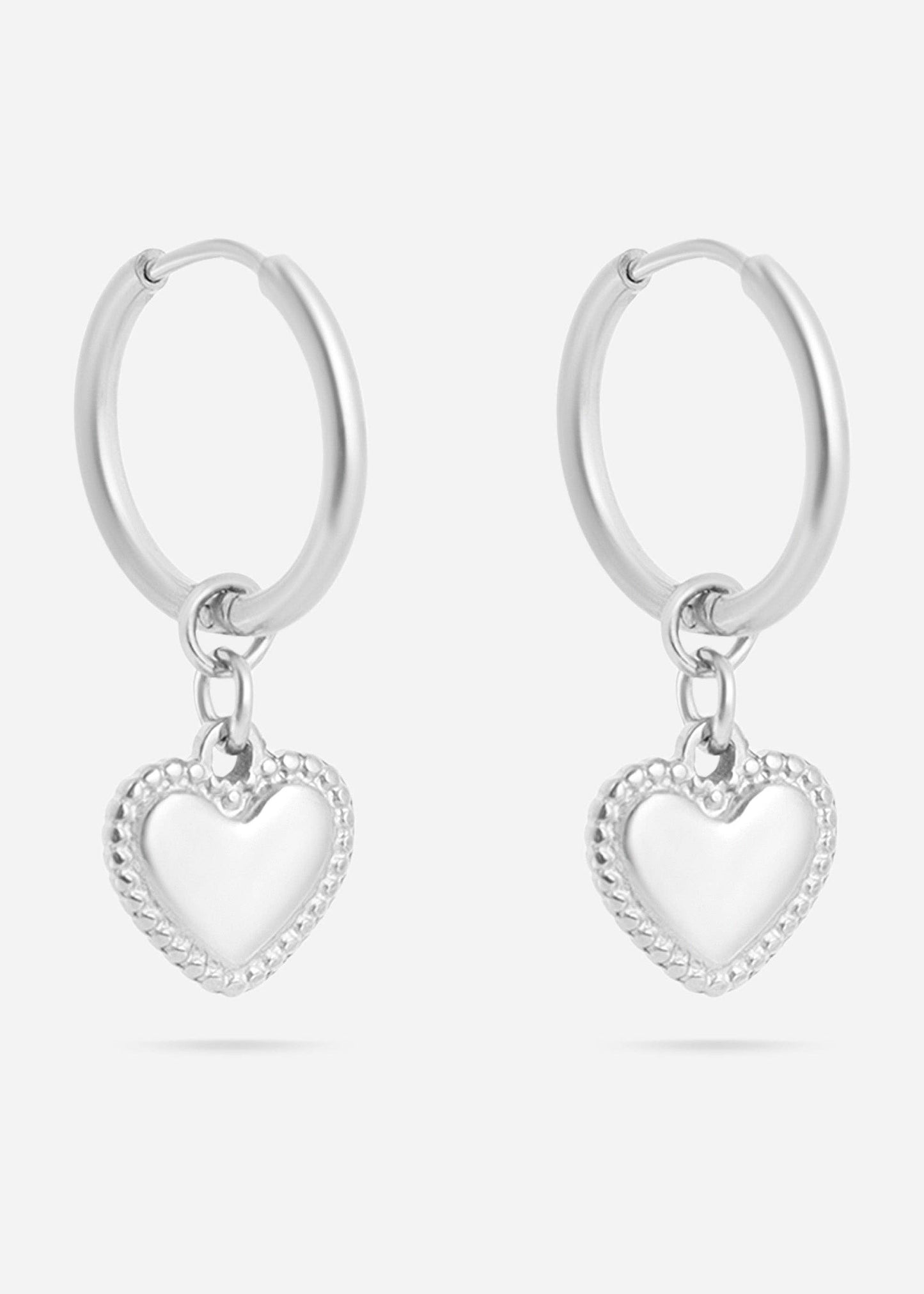 Waterproof Silver Heart Huggie Hoops
