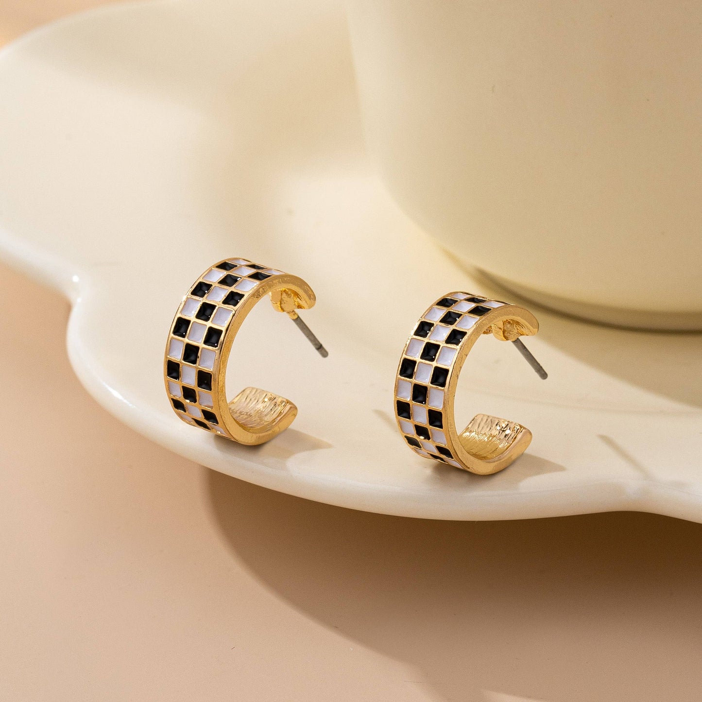 Black & White Checkered Epoxy Hoops