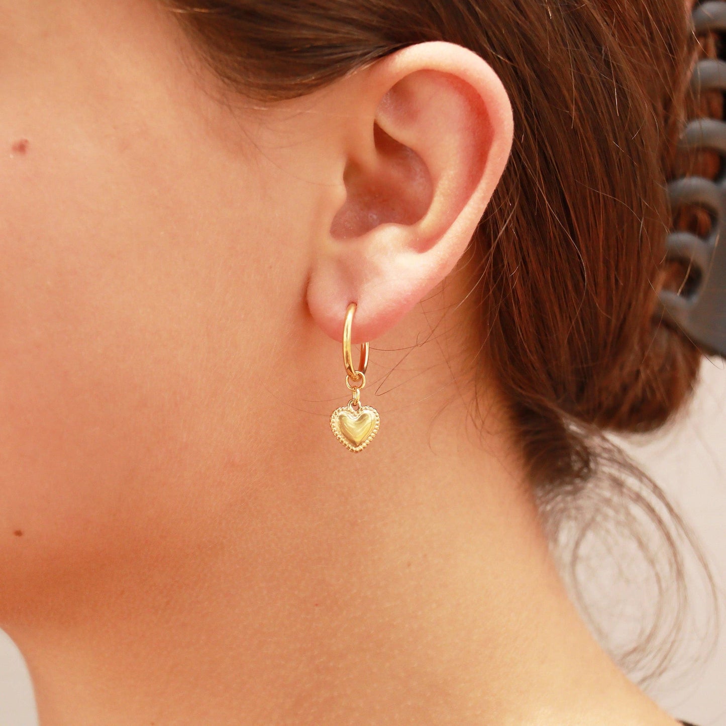 Waterproof 18K Gold Heart Huggie Hoops