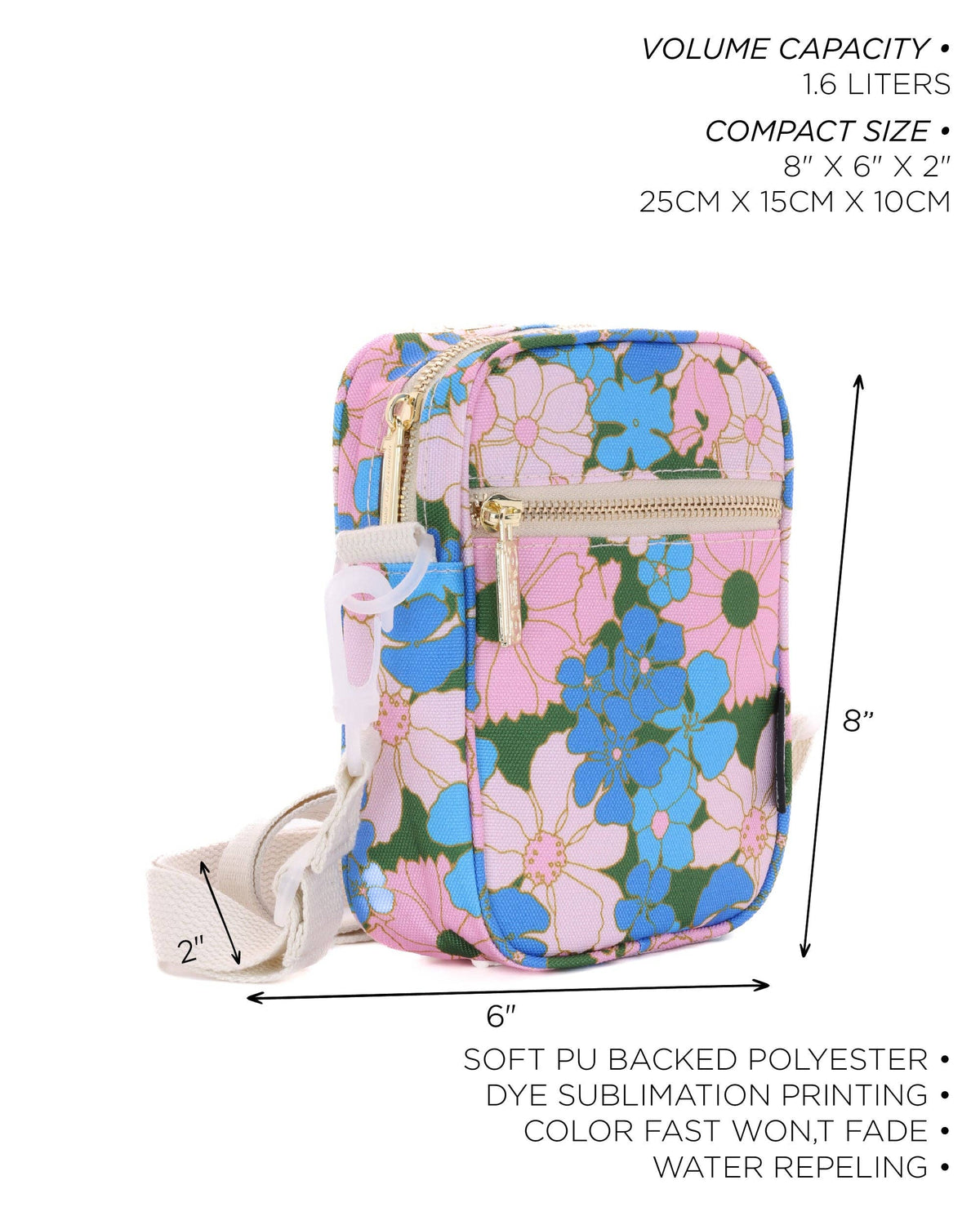Pink Blue Floral Small Crossbody Bag Brick