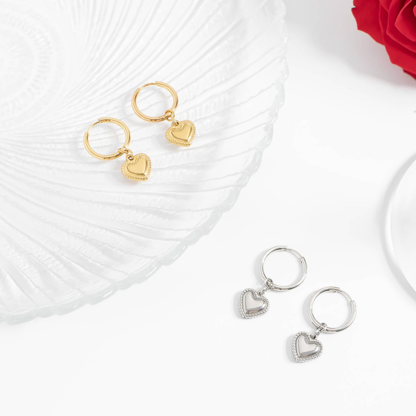 Waterproof 18K Gold Heart Huggie Hoops