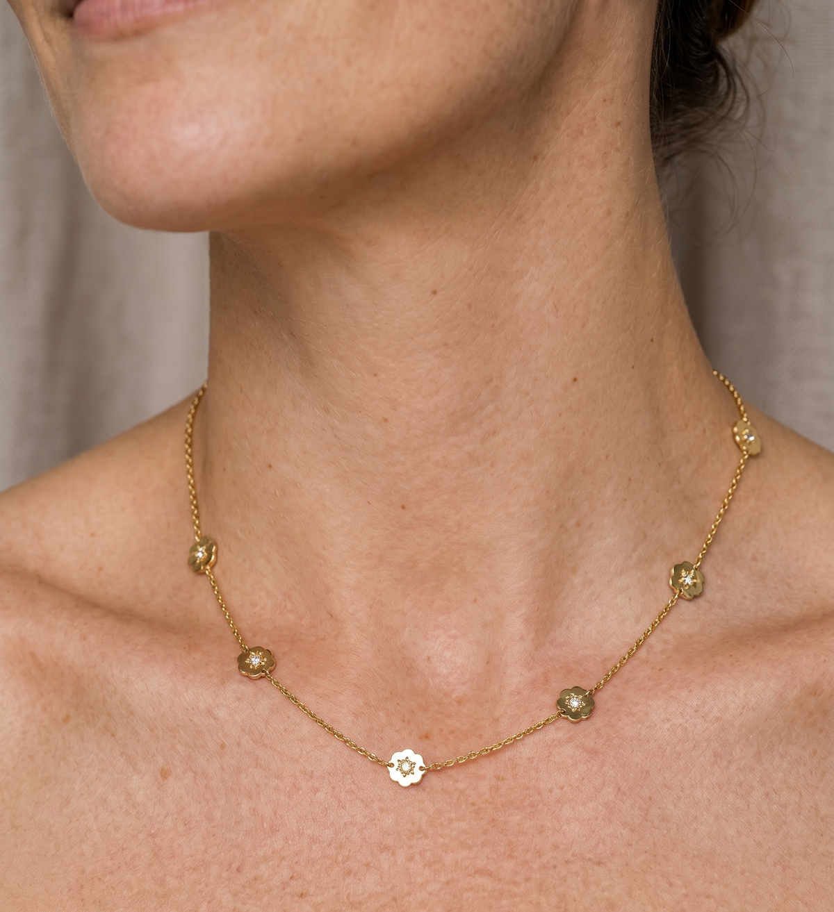 18k Gold Filled Flower CZ Necklace