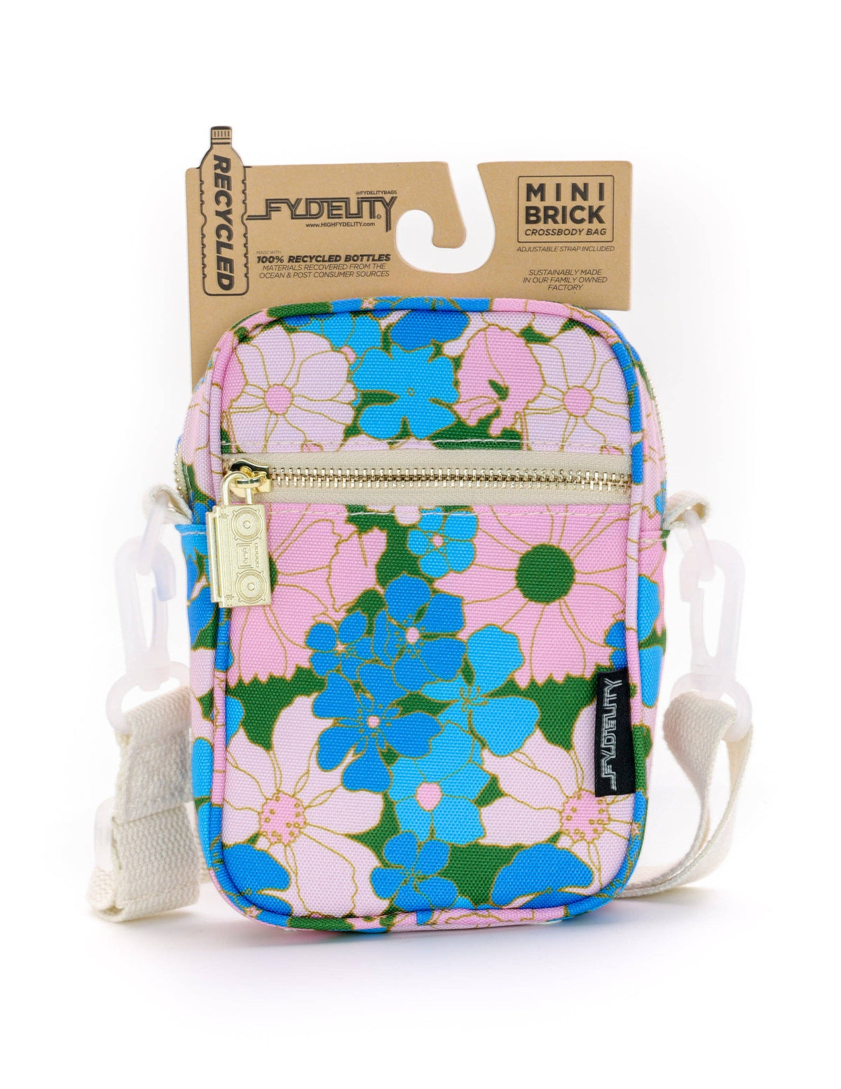 Pink Blue Floral Small Crossbody Bag Brick
