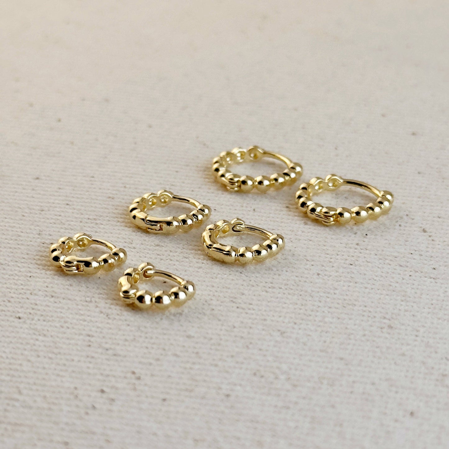 18k Gold Filled Mini Beaded Clicker Hoops 12mm