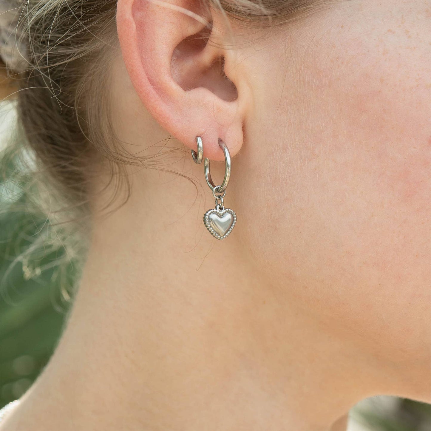 Waterproof Silver Heart Huggie Hoops