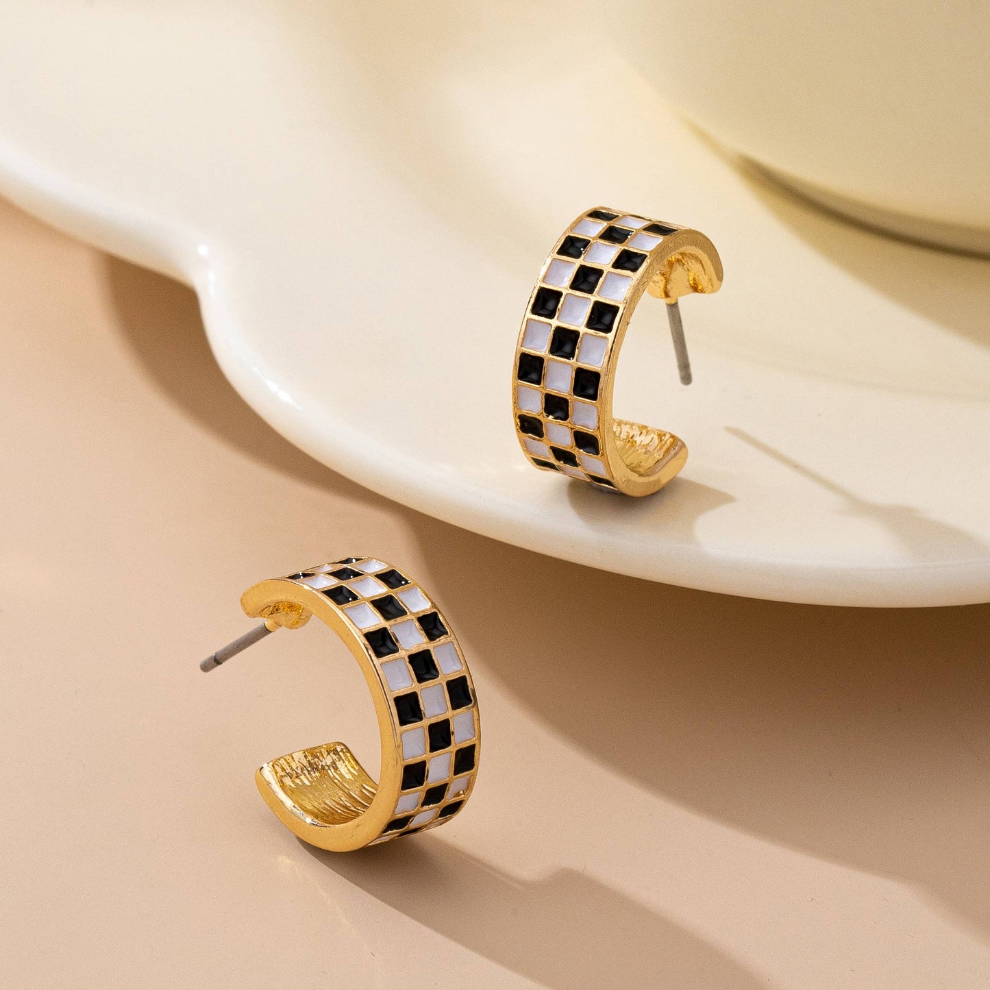 Black & White Checkered Epoxy Hoops