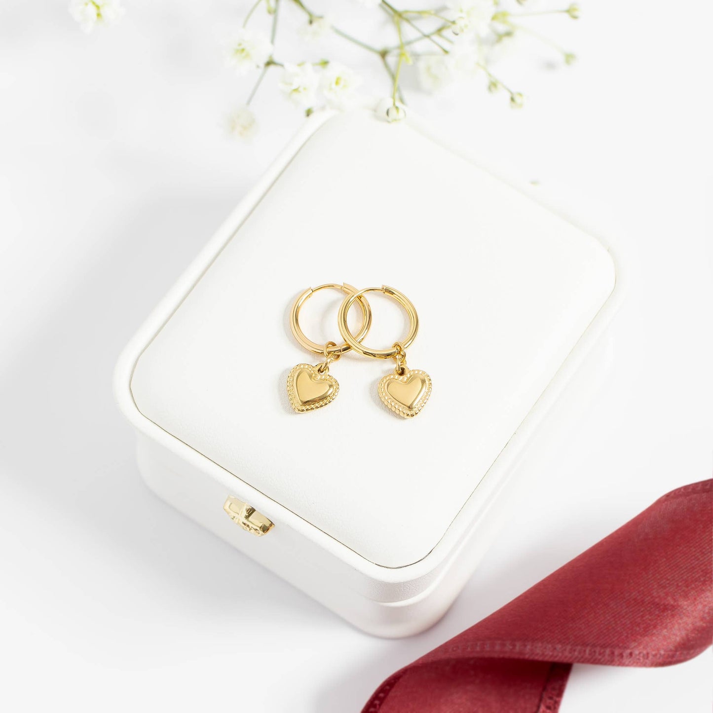 Waterproof 18K Gold Heart Huggie Hoops
