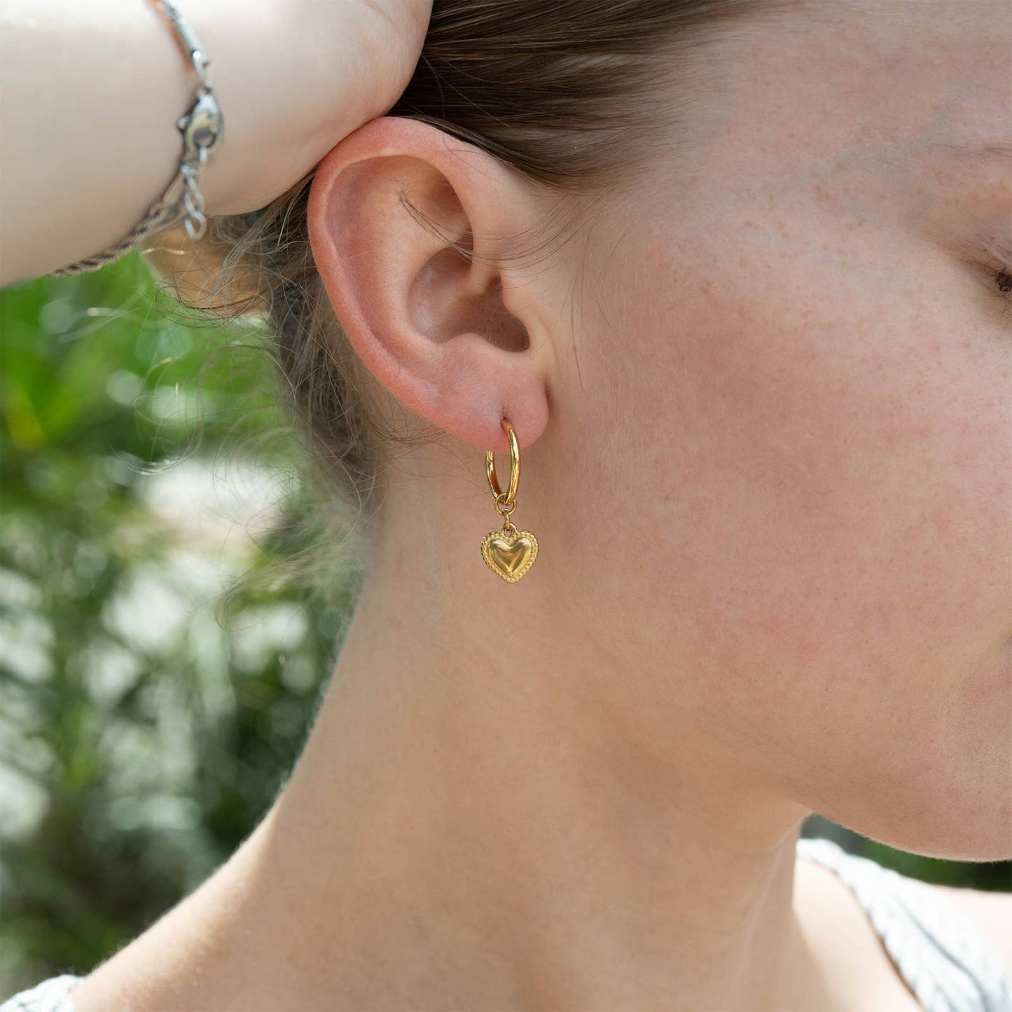 Waterproof 18K Gold Heart Huggie Hoops