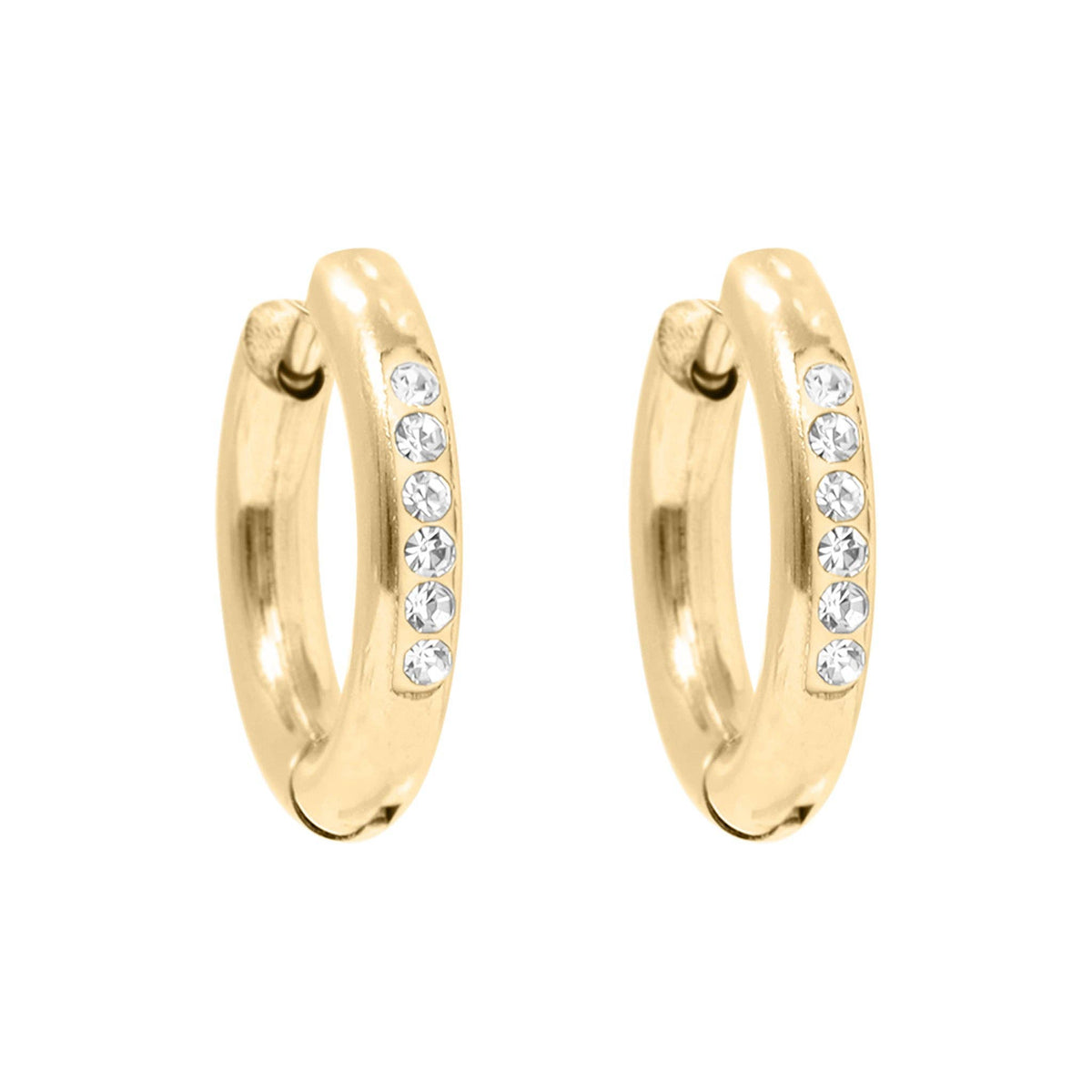 Waterproof PVD Stainless Steel CZ Huggie Hoop Earrings: Stainless, 15mm