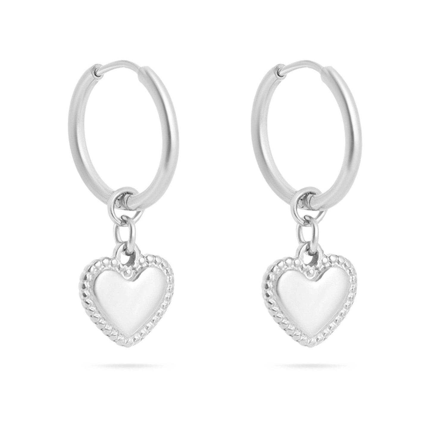 Waterproof Silver Heart Huggie Hoops