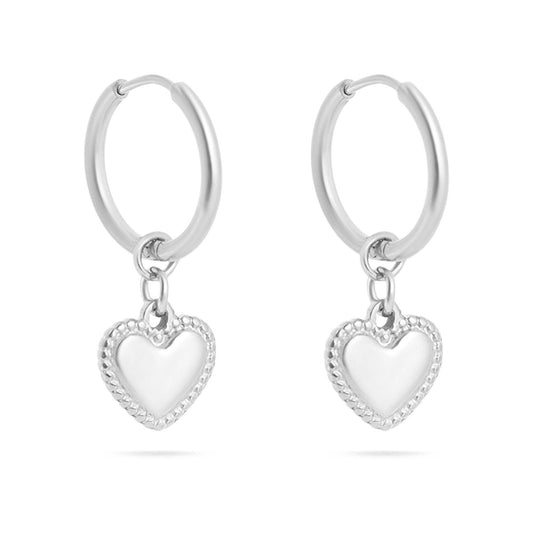Waterproof Silver Heart Huggie Hoops