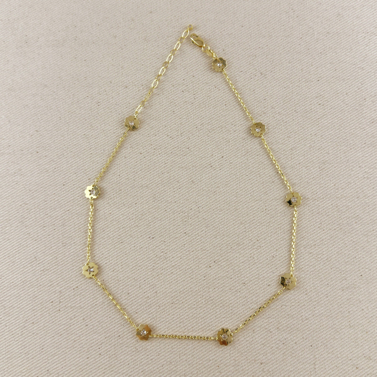 18k Gold Filled Flower CZ Necklace