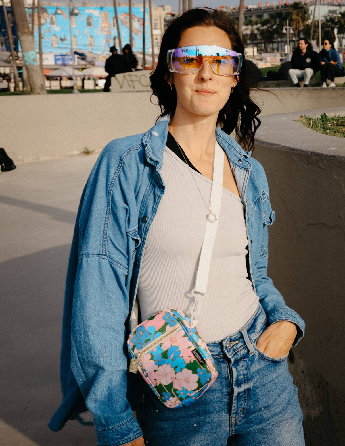 Pink Blue Floral Small Crossbody Bag Brick