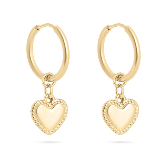 Waterproof Gold Heart Dangle Huggies
