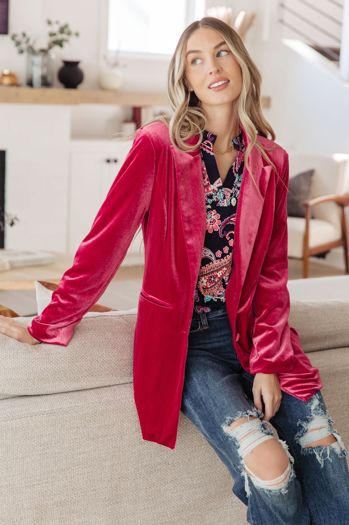 Pink Power Velvet Blazer