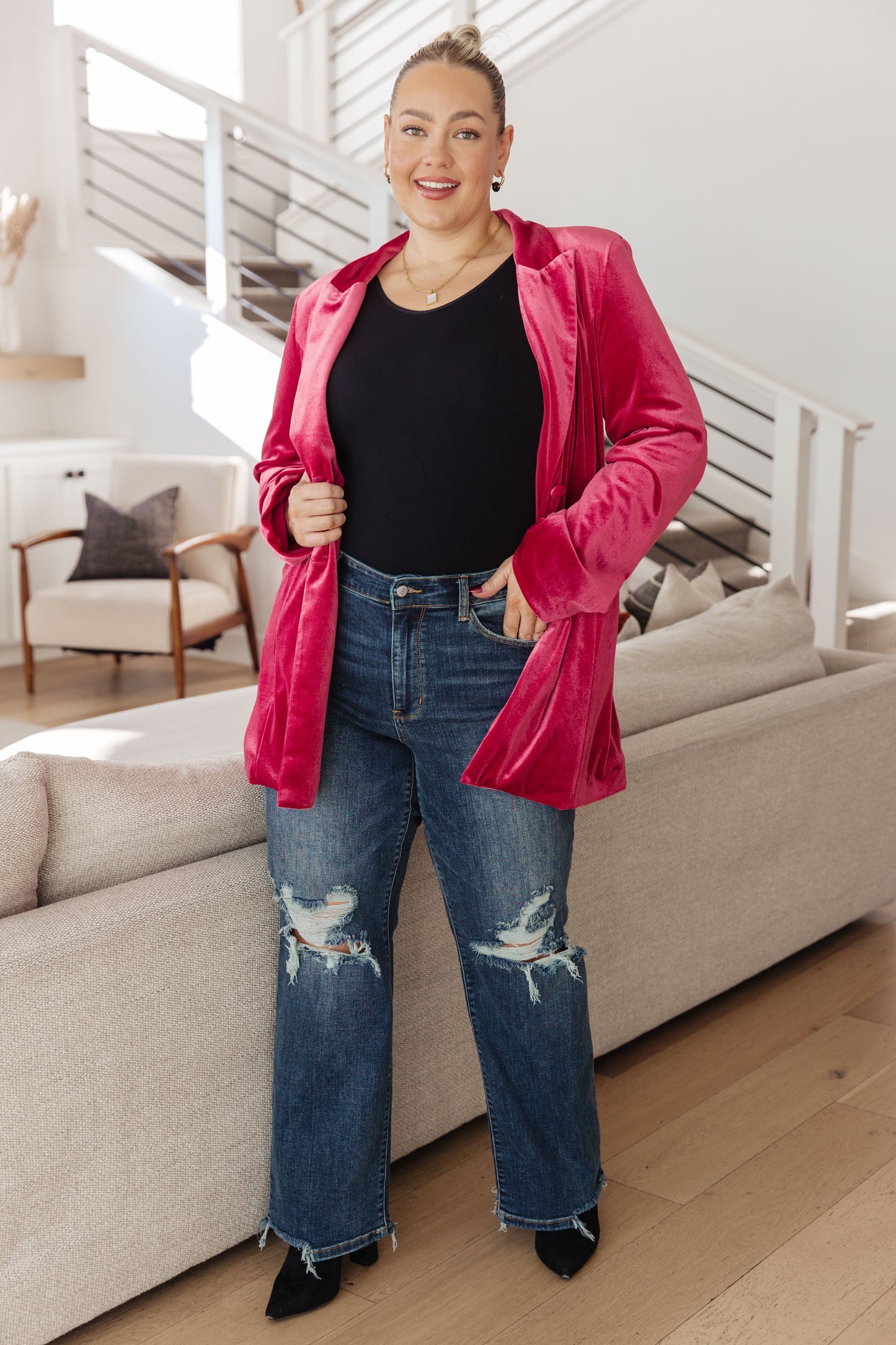 Pink Power Velvet Blazer