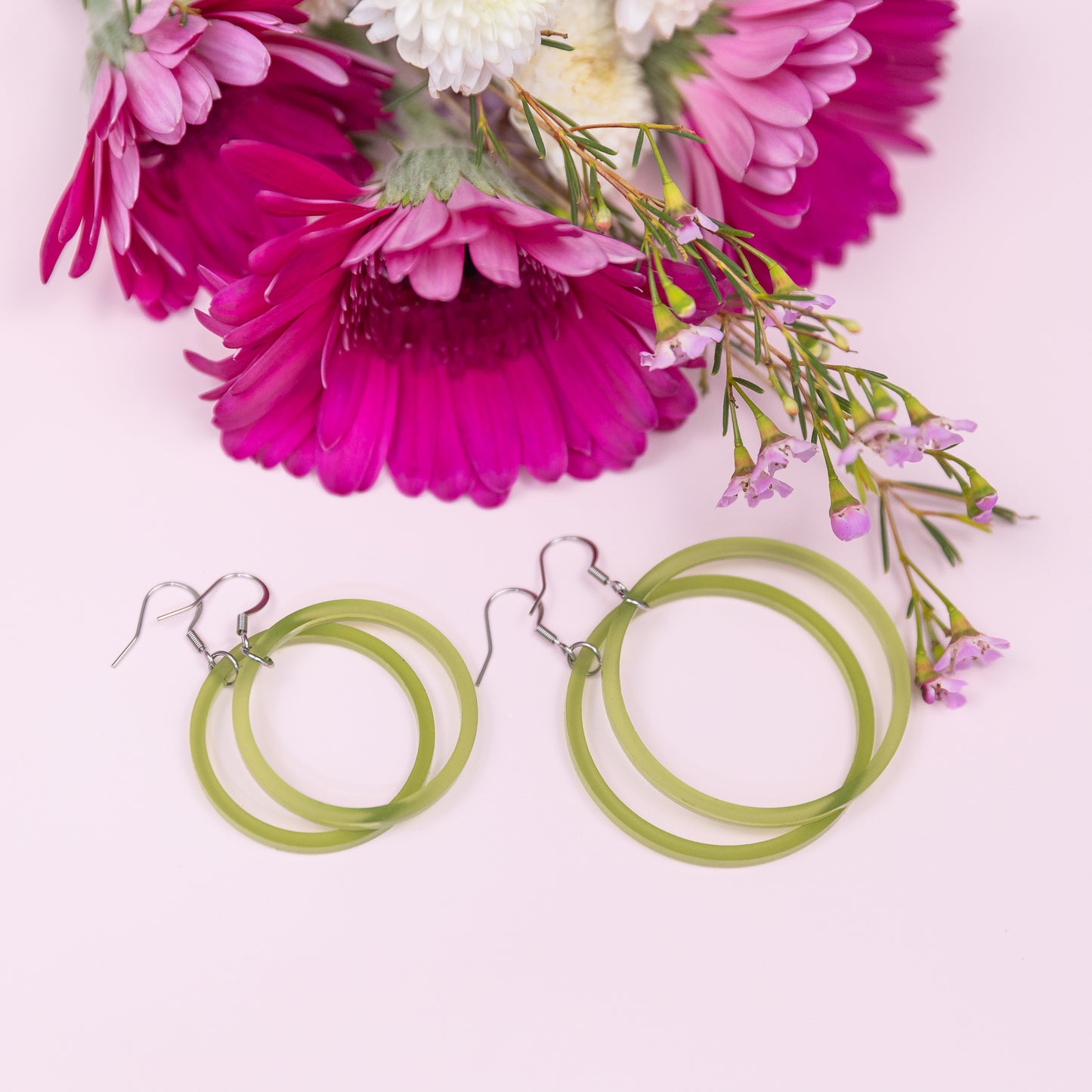 THE STAPLE HOOP in Sheer Olive Green/ Lightweight Acrylic Statement Earrings