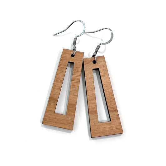 Retro inspired lightweight cherry wood statement earrings