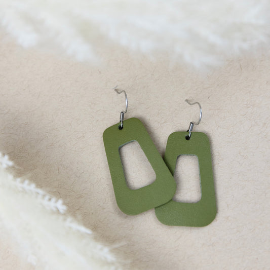 THE JUDY in Olive Green/ Lightweight Leather Statement Earrings