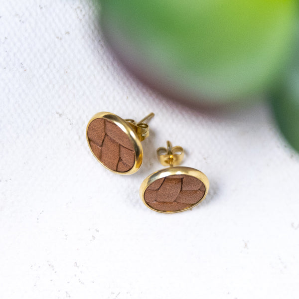 THE STUD in Woven Brown/ Genuine Leather Statement Earrings