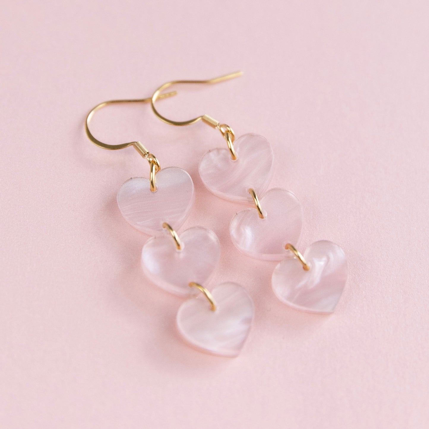 THE HEARTS TRIO in Pink Pearl Shimmer/ Lightweight Acrylic Statement Earrings