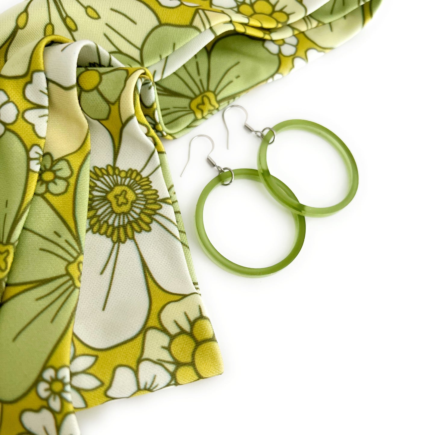 THE BEST EARRINGS/HEADBAND Gift Set in Retro Mustard Yellow & Green Floral + Hoops/ Statement Accessories