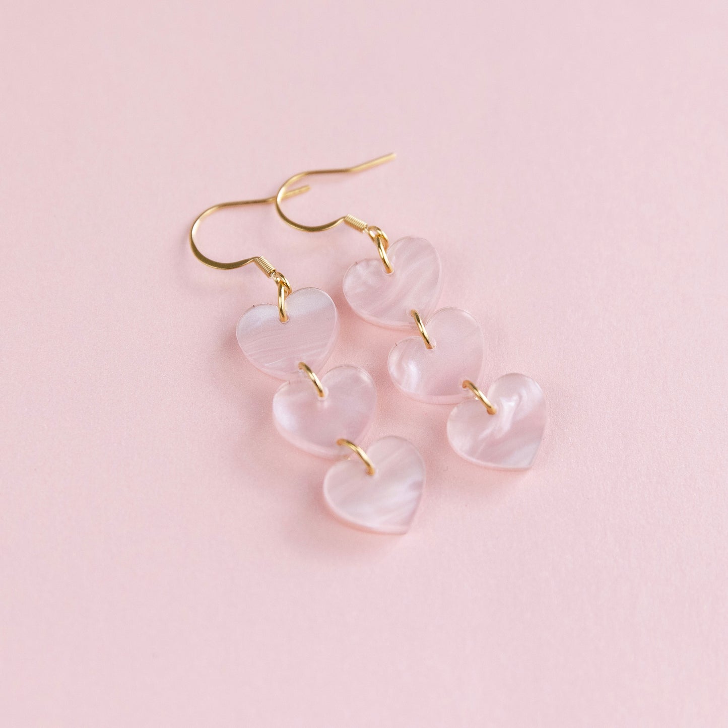 THE HEARTS TRIO in Pink Pearl Shimmer/ Lightweight Acrylic Statement Earrings