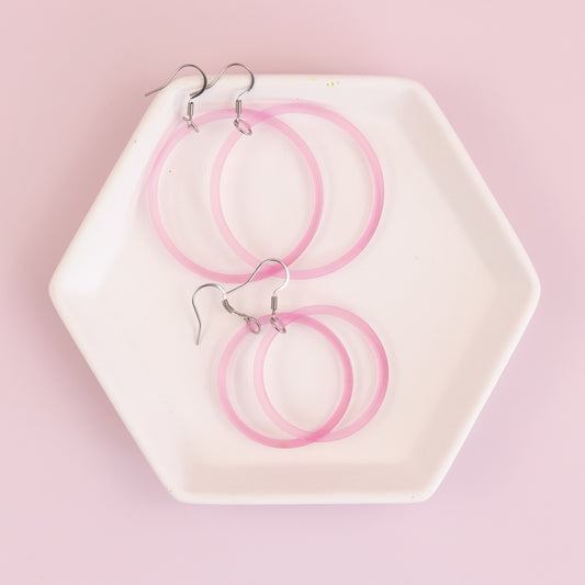 THE STAPLE HOOP in Sheer Pink Ice/ Lightweight Acrylic Statement Earrings