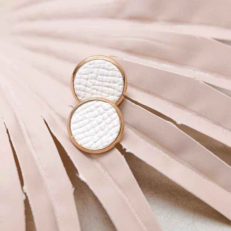 THE STUD in Cream Iridescent/ Leather Statement Earrings