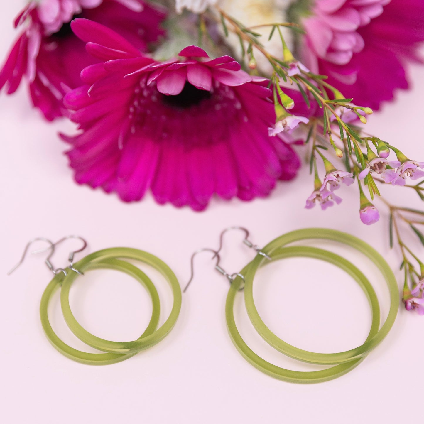 THE STAPLE HOOP in Sheer Olive Green/ Lightweight Acrylic Statement Earrings