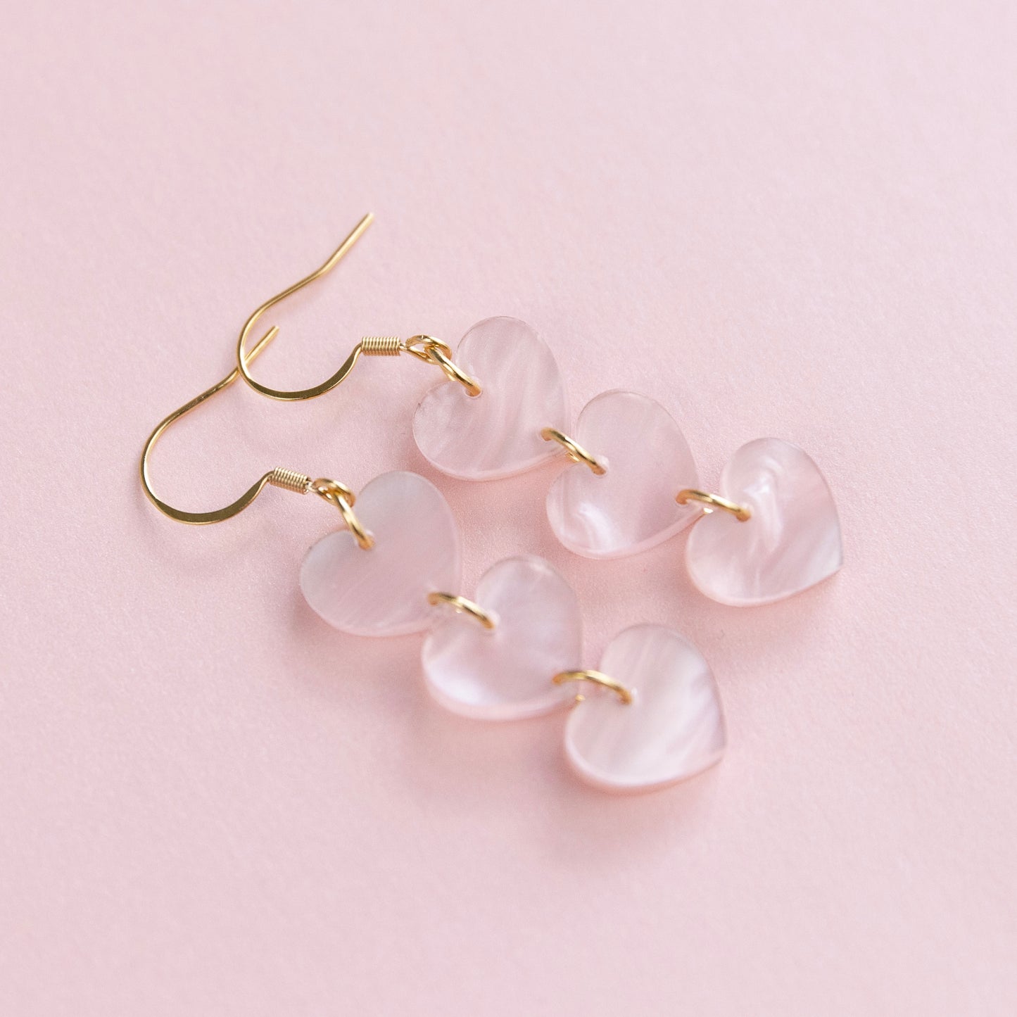 THE HEARTS TRIO in Pink Pearl Shimmer/ Lightweight Acrylic Statement Earrings