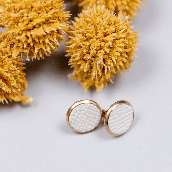 THE STUD in Cream Iridescent/ Leather Statement Earrings