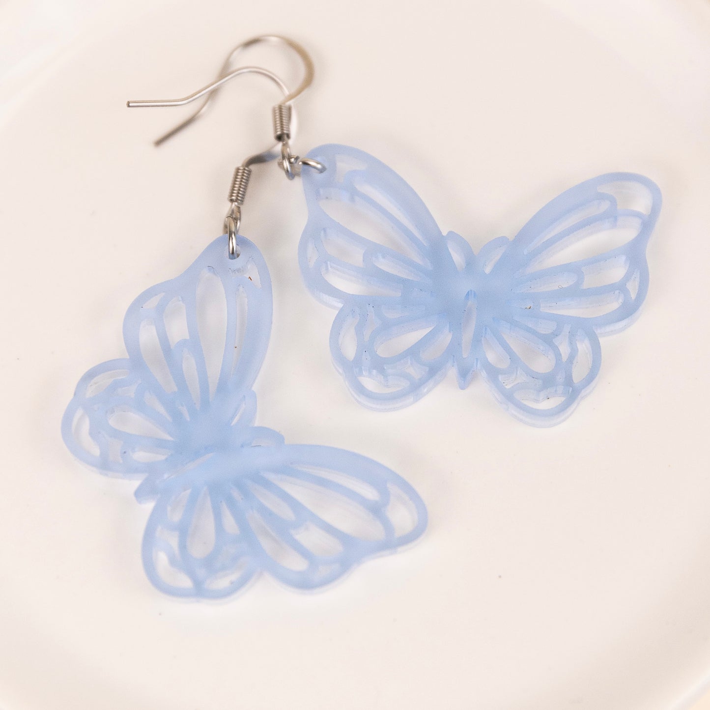 THE BUTTERFLY in Sheer Ice Blue/ Lightweight Acrylic Statement Earrings