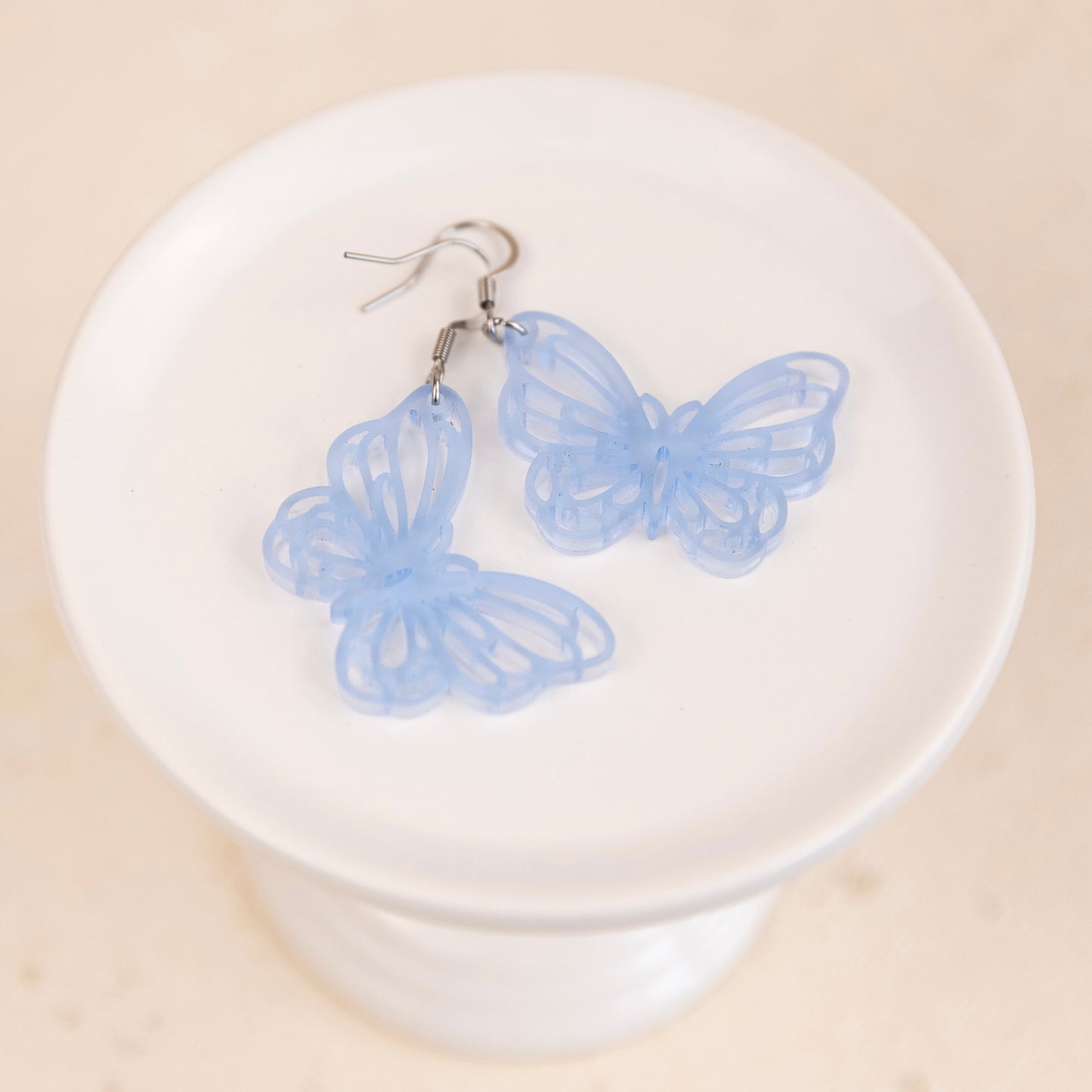 THE BUTTERFLY in Sheer Ice Blue/ Lightweight Acrylic Statement Earrings